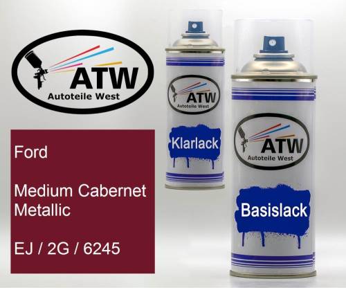 Ford, Medium Cabernet Metallic, EJ / 2G / 6245: 400ml Sprühdose + 400ml Klarlack - Set, von ATW Autoteile West.